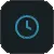 Clock icon on a dark blue circular button indicating time