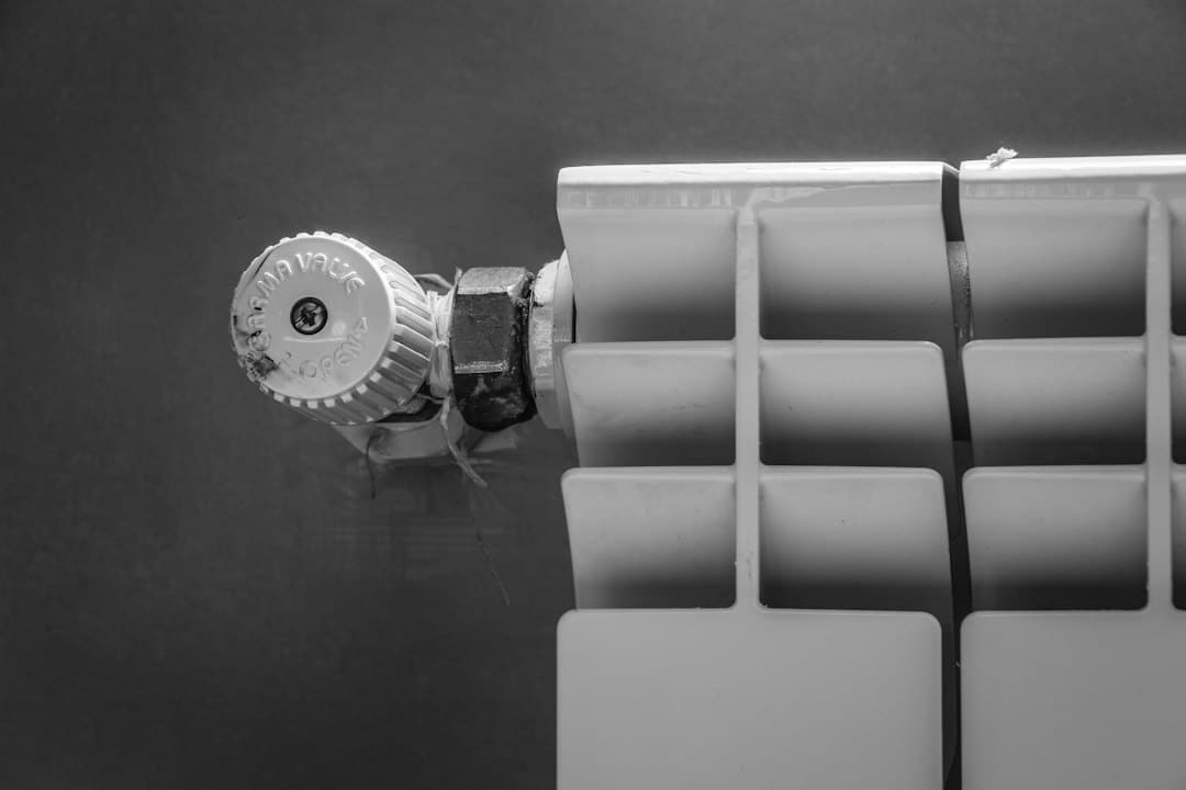 Household radiator in a black and white photograph